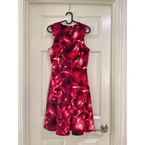 Eva Longoria Dress Womens Size S Red Abstract Print Sleeveless Fit &‎ Flare